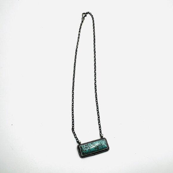 Kingman Turquoise & Sterling Silver Pendant Necklace—Navajo artist Johnny Dixon - Picture 7 of 10